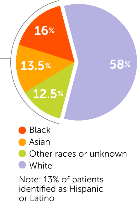 Pie chart depicting the racial/ethnic backgrounds of participants in the Omisirge phase 3 trial.